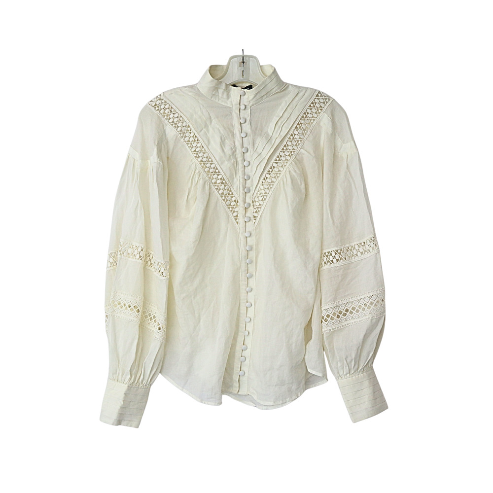 KAREN MILLEN Petite Silk Cotton Woven Blouse - Ivory - 4